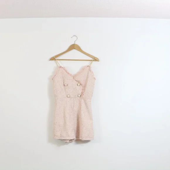 *SHEIN Lavender Dress for Women Surplice Neck Chain Straps Tweed Cami Romper - Picture 3 of 8